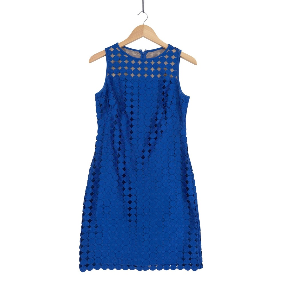 Lauren Ralph Lauren Sheath Dress Women Size 8 Royal Blue Geometric Lace Scallop